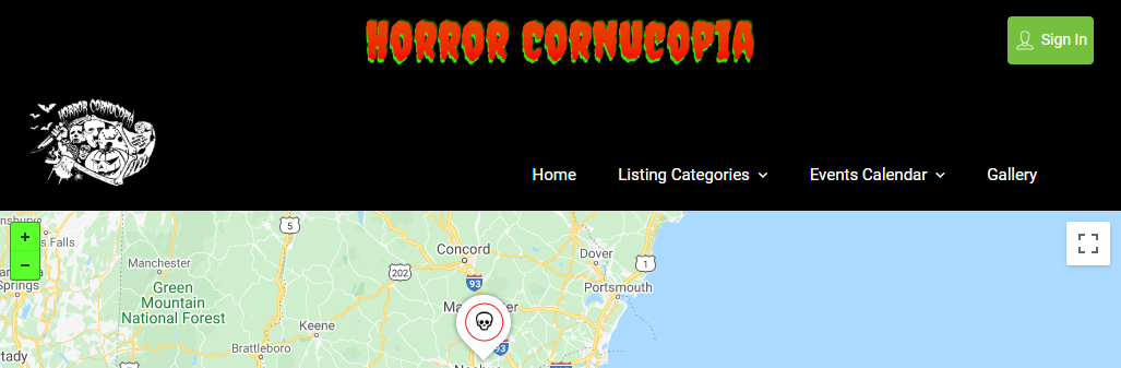 Home page Sign In button to add your listing - Horror Cornucopia